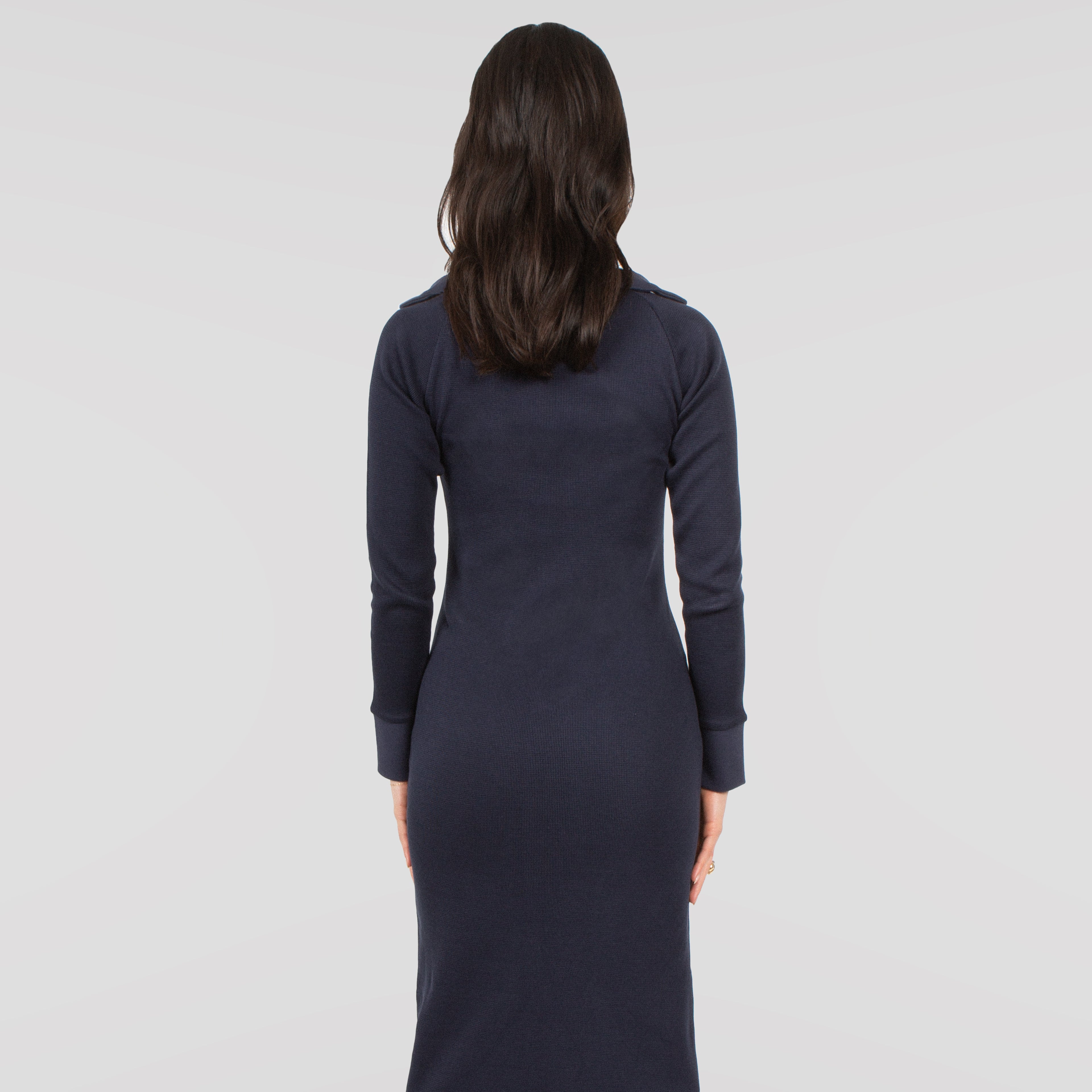 Cotton Knit Midi Dress In Navy