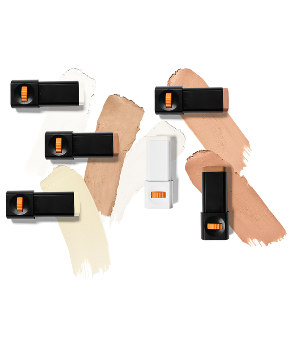 Six Coolangatta Beige Sunscreen Face Stick SPF 35 x Mick Fanning | Vertra products in various beige tones displayed with swatches, highlighting skincare sun protection.