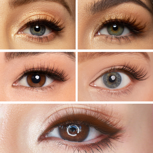 Close-up collage of diverse eye colors featuring precise application of Magnetic Liquid Eyeliner | Moxielash, highlighting smooth, defined lines and voluminous lashes for a glamorous look.