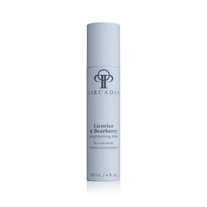 A sleek light blue bottle of Licorice & Bearberry Brightening Mist | Circadia skincare product designed for refreshing and brightening the skin.