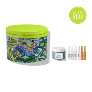Kit French Garden | [ comfort zone ] gift set with decorative round box, jar of cream, and five skincare ampoules for body care and wellness recovery.