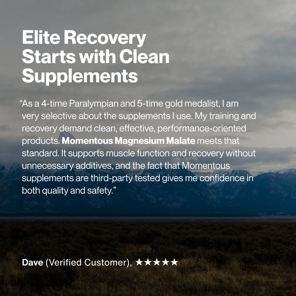 Testimonial from a verified customer named Dave endorsing Magnesium Malate as a clean, effective wellness supplement for muscle function and recovery.