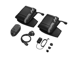 Normatec 3 Leg Recovery System | Hyperice displayed with two black leg sleeves, control unit, power adapter, and connecting cables designed for advanced recovery and wellness care.