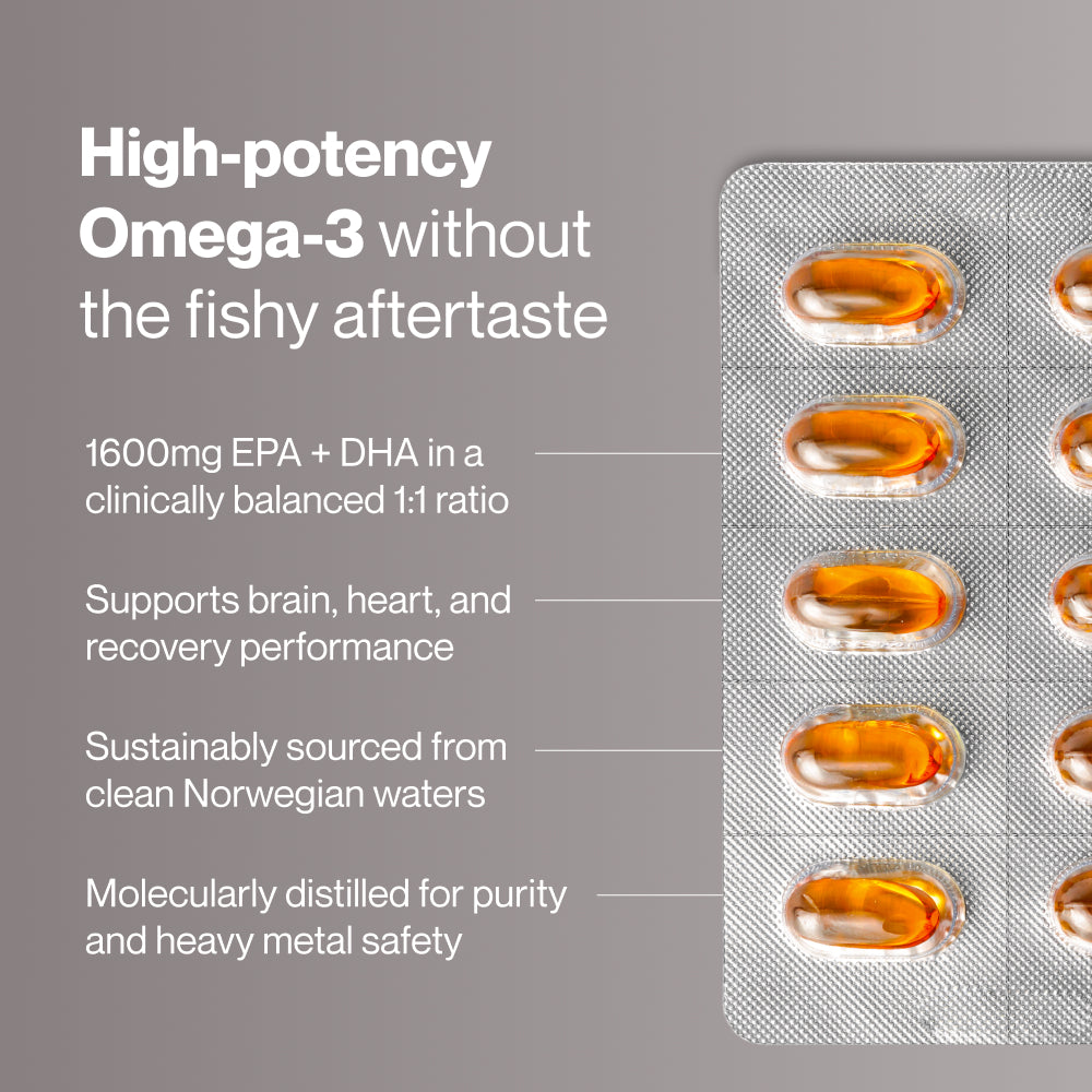 Omega-3 Travel Packs featuring softgel capsules in a compact blister pack, designed to support brain, joint, and heart health with balanced EPA and DHA for wellness supplementation.
