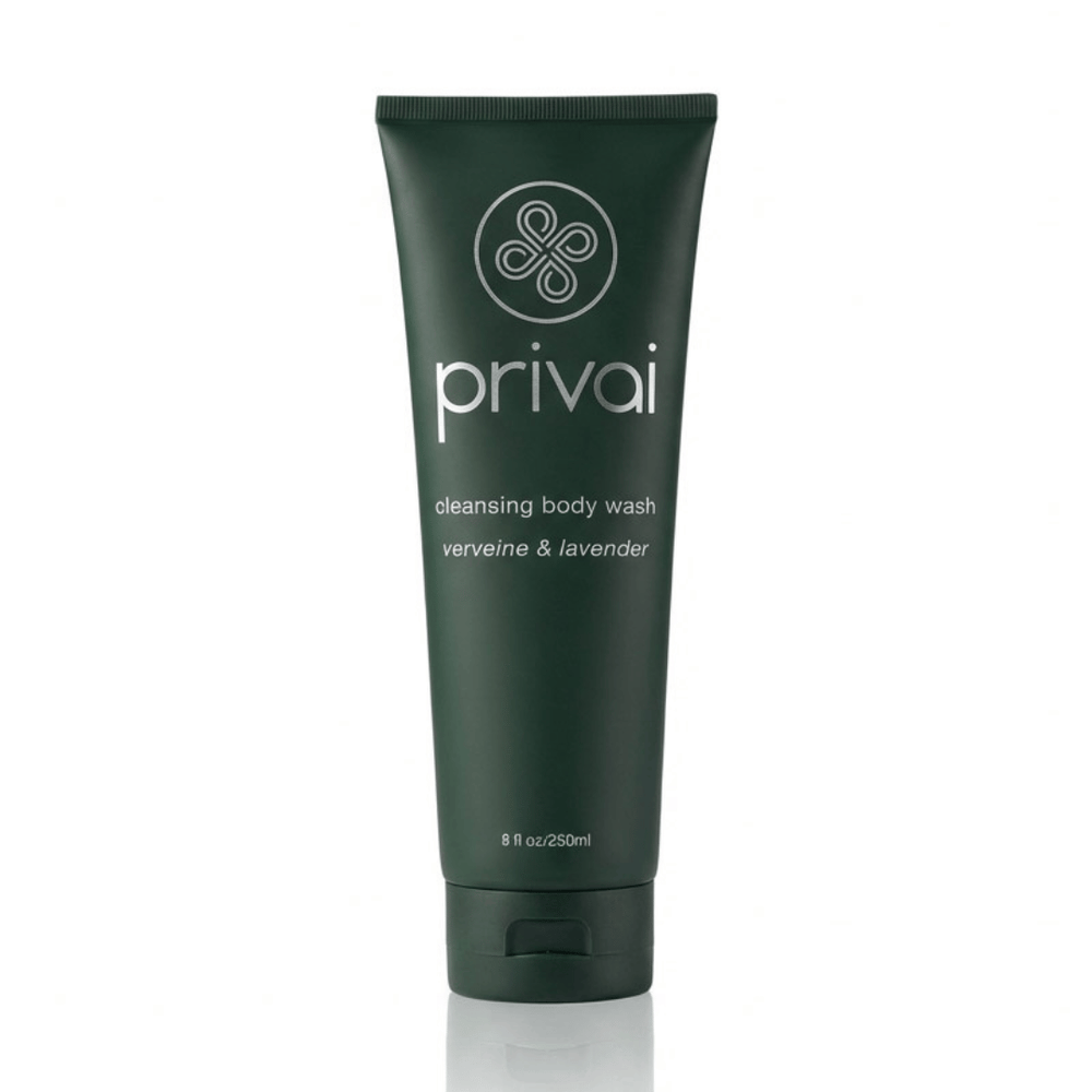 Green tube of Cleansing Body Wash | Privai with verveine and lavender scent, designed for refreshing skincare and body care routines.