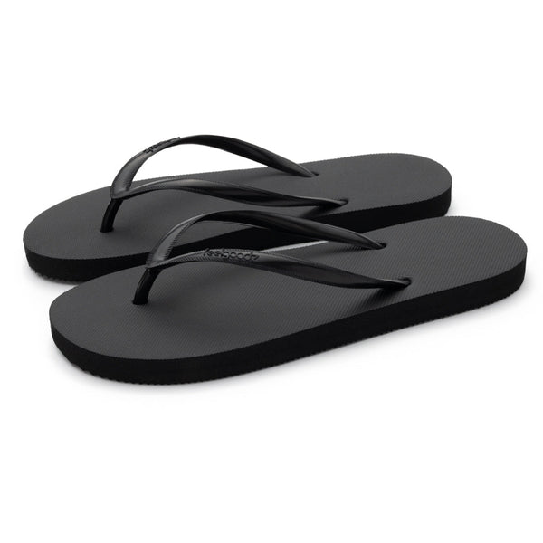 Pair of black minimalist flip-flop sandals with simple straps, designed for casual comfort and everyday wear, Slimz Core Sandals | Feelgoodz.
