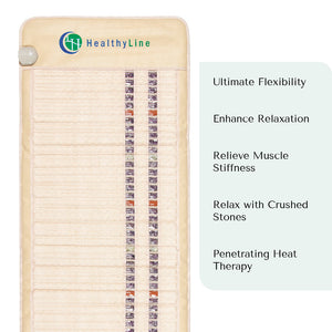 Close-up view of the beige TAJ-Mat™ Full 7224 Firm - Photon PEMF InfraMat Pro® | HealthyLine featuring rows of crushed stones designed for ultimate flexibility, muscle relief, relaxation, and heat therapy.