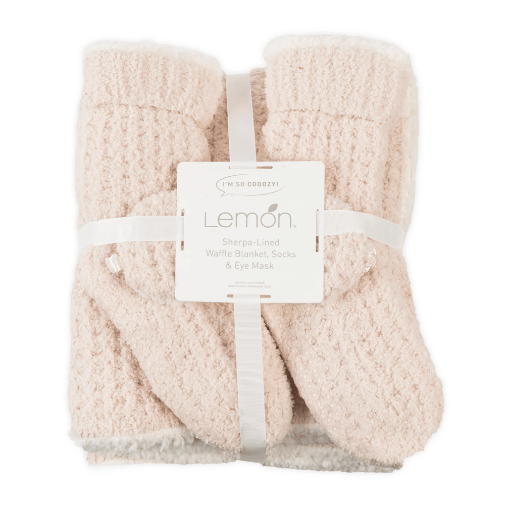 3pc Women's Sherpa Lined Cozy Waffle Set | Lemon
