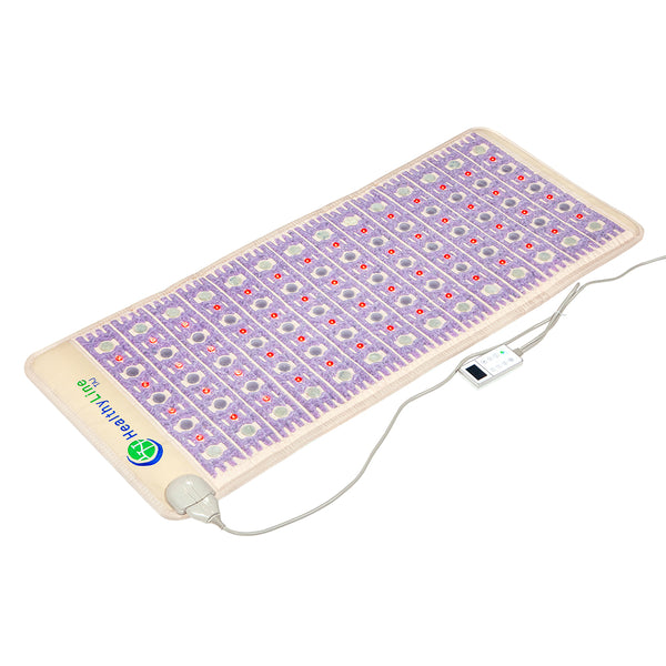 TAJ-Mat™ Full Short 6024 Firm - Photon PEMF InfraMat Pro® | HealthyLine wellness device featuring embedded amethyst and jade stones with remote control for body care and recovery.