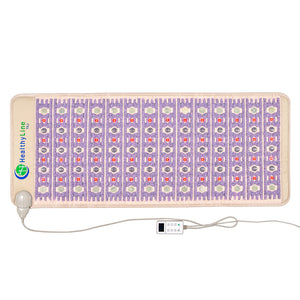 TAJ-Mat™ Full Short 6024 Firm - Photon PEMF InfraMat Pro® | HealthyLine wellness device featuring embedded natural stones and a digital remote for body care and recovery therapy.