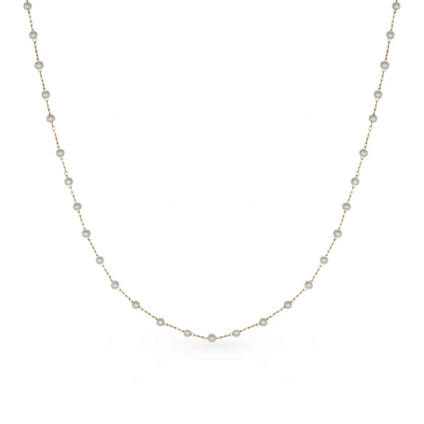 Dainty Pearl Short GG Gold Necklace | Love You More featuring delicate small pearls spaced evenly on a fine gold chain, perfect for elegant everyday wear.