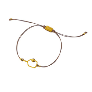 Brown adjustable cord bracelet featuring a gold-tone pickle ball charm and hexagonal frame, engraved with LVM on the clasp, Savannah Cord Bracelet with Pickle Ball | Love You More.