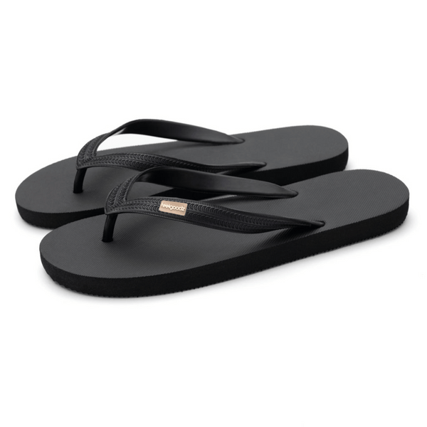 Pair of black flip-flop style Classicz Core Sandals | Feelgoodz with textured straps and cushioned soles, designed for casual comfort and everyday wear.
