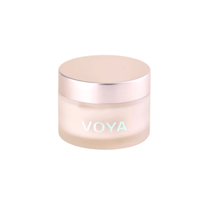 Glass jar with a metallic lid containing Hydraveil Hydrating Face Mask | VOYA, designed for skincare and hydration.
