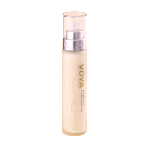 Pearlesque Hydrating Moisturiser | VOYA in a sleek frosted bottle with a pump dispenser, designed for skincare hydration and nourishment.