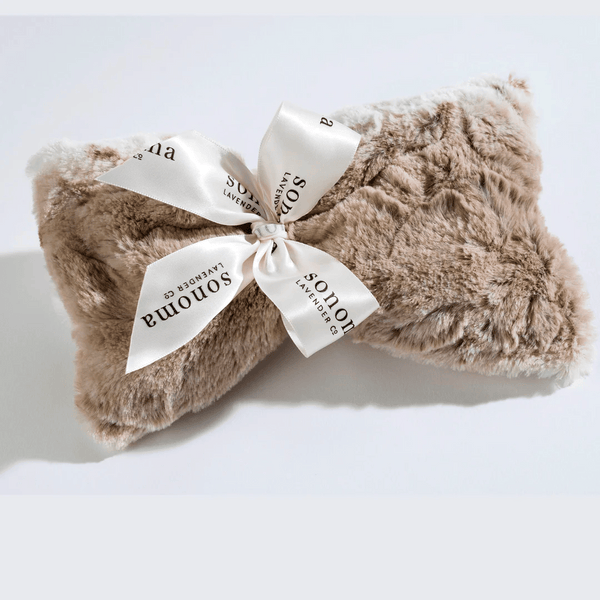 Spa Mask - Arctic Circle Lavender | Sonoma Lavender with soft faux fur texture tied with a white ribbon branded Sonoma Lavender Co, designed for skincare and wellness relaxation.