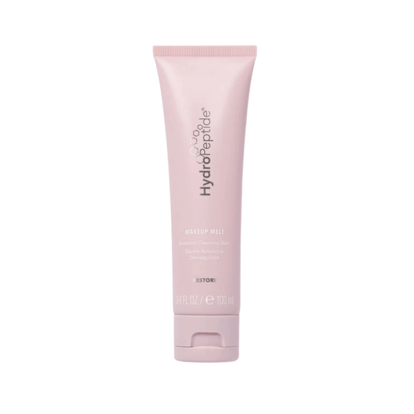 Tube of Make Up Melt | HydroPeptide botanical cleansing balm in soft pink packaging designed for skincare and makeup removal.