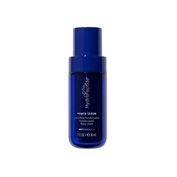 Blue bottle of Power Serum | HydroPeptide, an anti-wrinkle skincare product designed for line lifting and skin transformation.