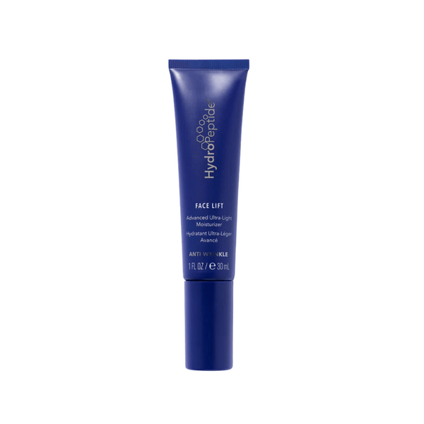 Tube of Face Lift | HydroPeptide advanced ultra-light moisturizer in dark blue packaging designed for skincare and anti-wrinkle treatment, promoting healthy, youthful skin.