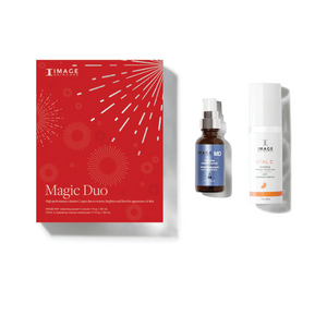 Magic Duo | IMAGE Skincare set featuring a high-performance vitamin C serum and hydrating moisturizer in a red decorative box for skincare and body care wellness.