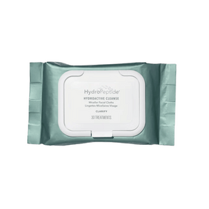 Package of Hydroactive Cleanse Cloths - 30 Pack | HydroPeptide featuring a resealable lid for convenient skincare and facial cleansing use.