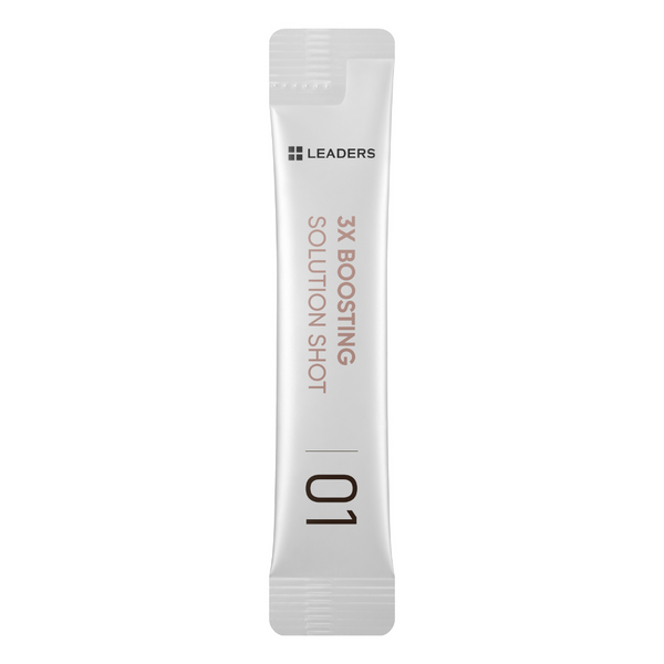 Single-use sachet of 3X Boosting Modeling Mask - Vitamin | Leaders skincare solution shot, designed for enhancing skin vitality and hydration in a sleek white packet.