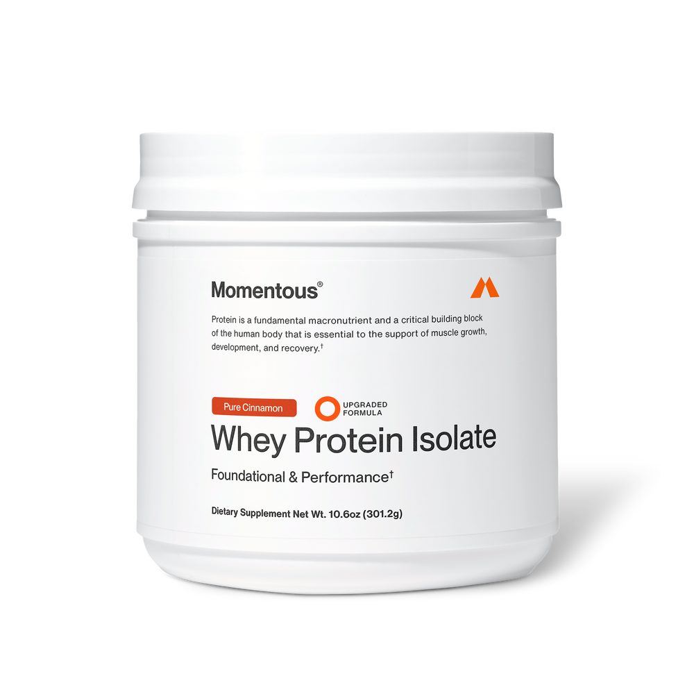 Container of Whey Protein Isolate - Flavor Series dietary supplement in strawberry flavor with a clean white label emphasizing muscle recovery and performance.