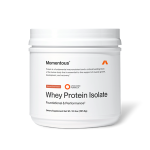 White container of Whey Protein Isolate - Flavor Series with Spiced Chai flavor, designed to support muscle growth, development, and recovery.