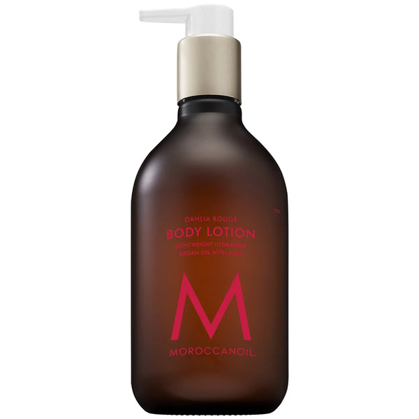 Brown pump bottle of Body Lotion | Moroccanoil with gold and white dispenser, designed for lightweight hydration with argan oil and aloe for skincare.