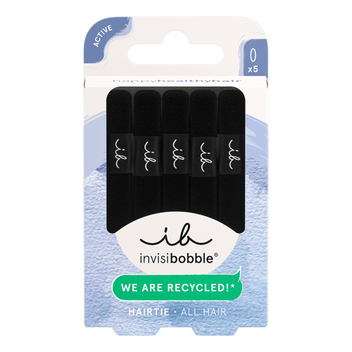 Black fabric HAIR TIE 5pcs | invisibobble set with recycled material label, designed for active use and suitable for all hair types.