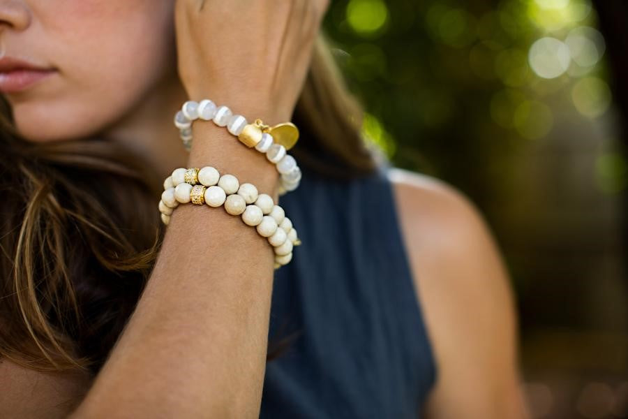 Natural Fossil Stone Beaded Stretch Bracelet | Meghan Bo