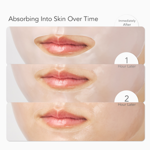 Close-up sequence showing the PDRN+ Rejuvenate Gel Mask | Leaders absorbing into the skin around the lips over time, from immediately after application to two hours later.