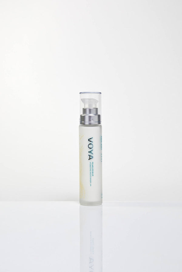 Pearlesque Hydrating Moisturiser | VOYA in a sleek glass pump bottle, designed for skincare and body care hydration with a focus on natural wellness.