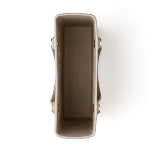 Top-down view of an empty beige Tori Everywhere Tote Bag | Oka-B showing its spacious interior and smooth material finish.