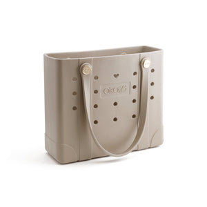 Tori Everywhere Tote Bag | Oka-B in a neutral chai color, featuring durable material, functional perforations, and comfortable handles for everyday wellness and body care essentials.