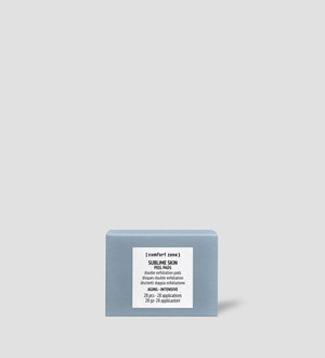 Sublime Skin Peel Pads | [ comfort zone ] in a light blue box with white label, designed for skincare exfoliation and aging skin care in a minimalist setting.