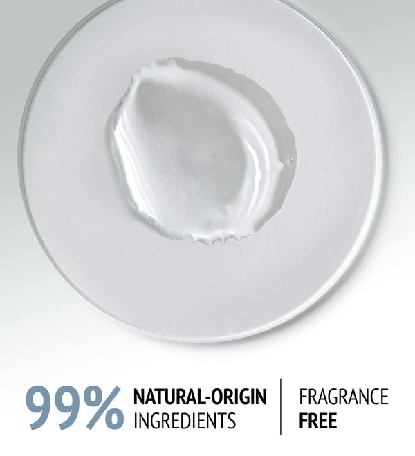 Clear gel texture on a white surface highlighting the natural-origin ingredients and fragrance-free quality of Sublime Skin Lift & Firm Ampoules | [ comfort zone ] skincare product.