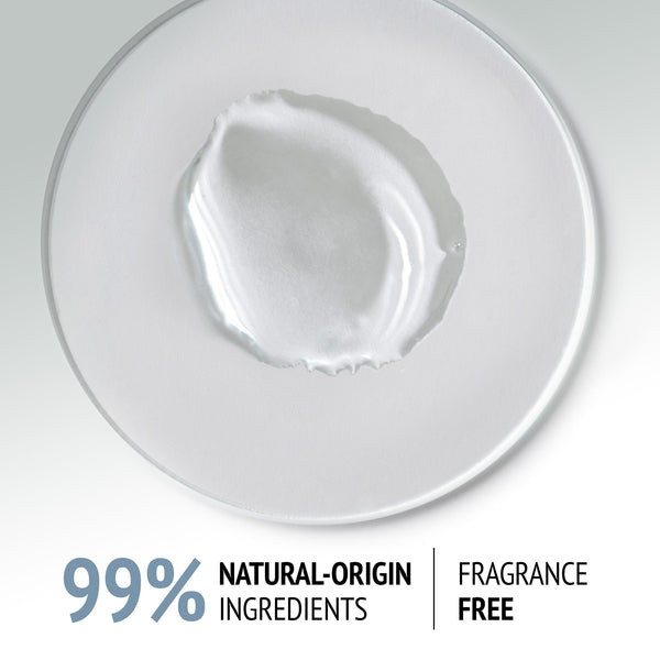 Close-up of a clear, gel-like texture sample on a white surface highlighting the skincare properties of Sublime Lift-Mask | [ comfort zone ] with 99% natural-origin ingredients and fragrance free.