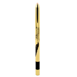 Writing on the Wall Eyeliner Pencil | Pretty Vulgar with a sleek gold casing and a black feather design, showcasing the tip of the eyeliner pencil.