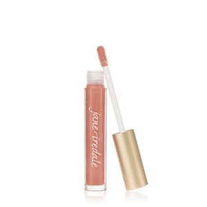 Hydropure Hyaluronic Lip Gloss | Jane Iredale in a shimmery peach shade with clear tube and gold cap, featuring moisturizing skincare benefits for smooth, glossy lips.