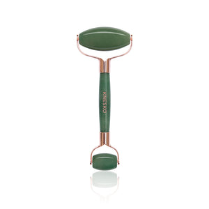 Green jade facial roller with rose gold accents, part of the Nanogold Repair Discovery Kit | Knesko, designed for skincare and wellness massage routines.