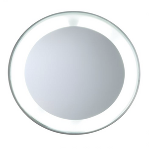 LED 15X Lighted Mirror | Tweezerman with a bright, circular LED light surrounding a clear magnifying mirror, ideal for detailed skincare and beauty routines.