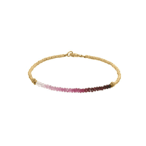 Gemstone Fade Bracelet | Catherine Weitzman Jewelry featuring a delicate gradient of small polished gemstones transitioning from light to dark pink beads with gold accents.