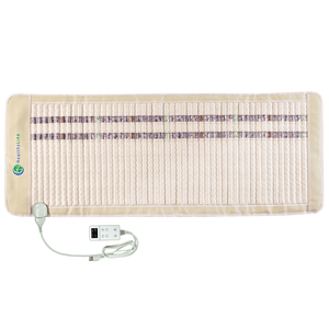 SOFT-Mat™ Full Short 6024 InfraMat Pro® | HealthyLine beige wellness device mat with integrated heater and remote control for body care and recovery relaxation.
