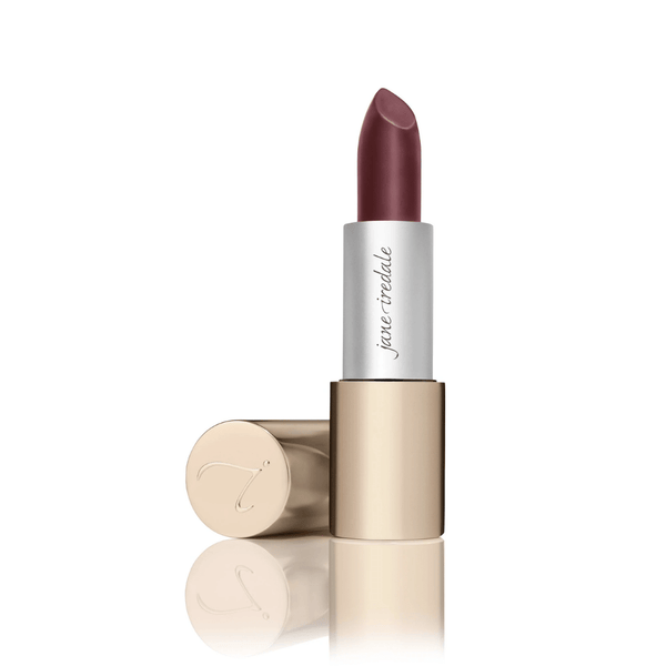 Elegant deep rose lipstick with gold casing, showcasing rich creamy texture of Triple Luxe Long Lasting Naturally Moist Lipstick | Jane Iredale for lasting color and hydration.