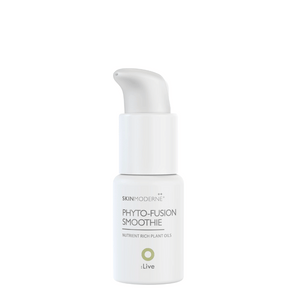 White pump bottle of Phyto Fusion Smoothie | Skin Moderne by Live Love Spa, a nutrient-rich plant oil skincare product designed for wellness and skin care.