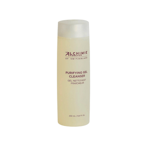 Bottle of Purifying Gel Cleanser | Alchimie Forever, a transparent gel skincare product for gentle and effective cleansing, featuring minimalist packaging design.