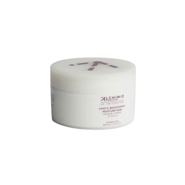 White jar container of Kantic® Brightening Moisture Mask | Alchimie Forever, a skincare product designed to hydrate and brighten skin with a clean, minimalistic design.