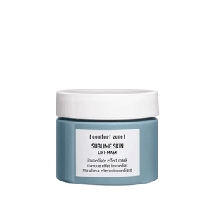 Blue jar of Sublime Lift-Mask | [ comfort zone ] with white lid and minimalist label, presented on a white background, highlighting skincare and wellness.