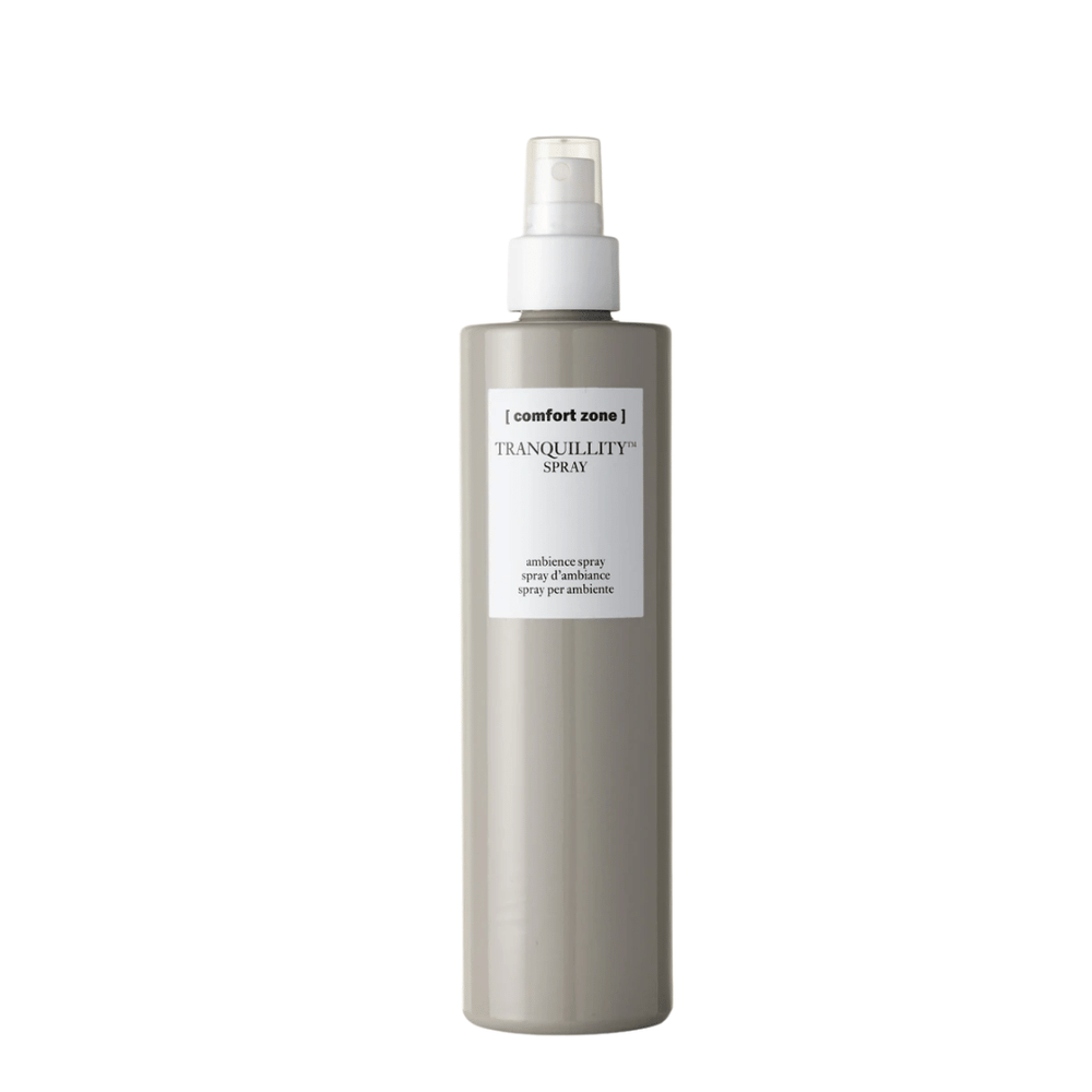 Tranquillity Spray | [ comfort zone ] in a sleek gray bottle with white label and spray nozzle, designed for wellness and ambiance enhancement.